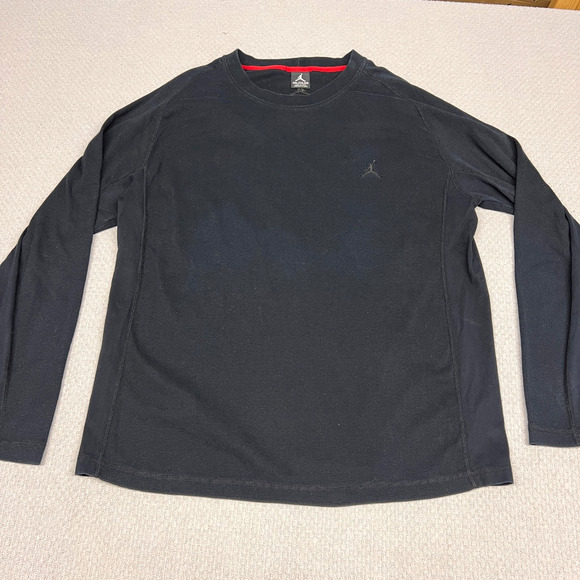 Air Jordan Shirt Mens 2XL Black Thermal Waffle Knit Crew Neck Pullover Tee - Picture 1 of 8